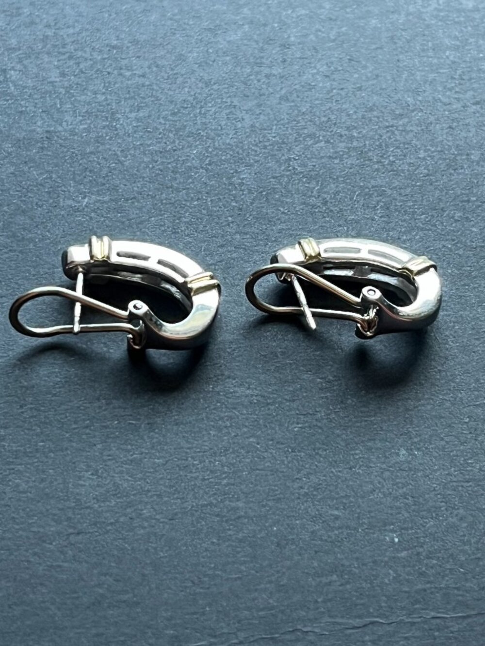 Sterling Silver Two-tone Diamond Half-Hoop Earrings - Picture 4 of 6